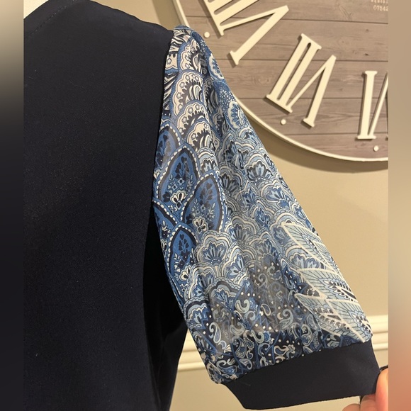 Women's CeCe Short Sleeve Top -Navy Blue with Chiffon sleeves NWOT Size … - Picture 4 of 11